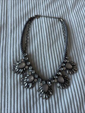 Loft Statement Gray Crystal Teardrop Necklace - Women Jewelry